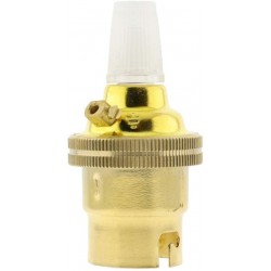 Plain Skirt B22 Lampholder in Polished Brass Finish with Nylon Cord Grip BC-B22d-Bayonet Cap